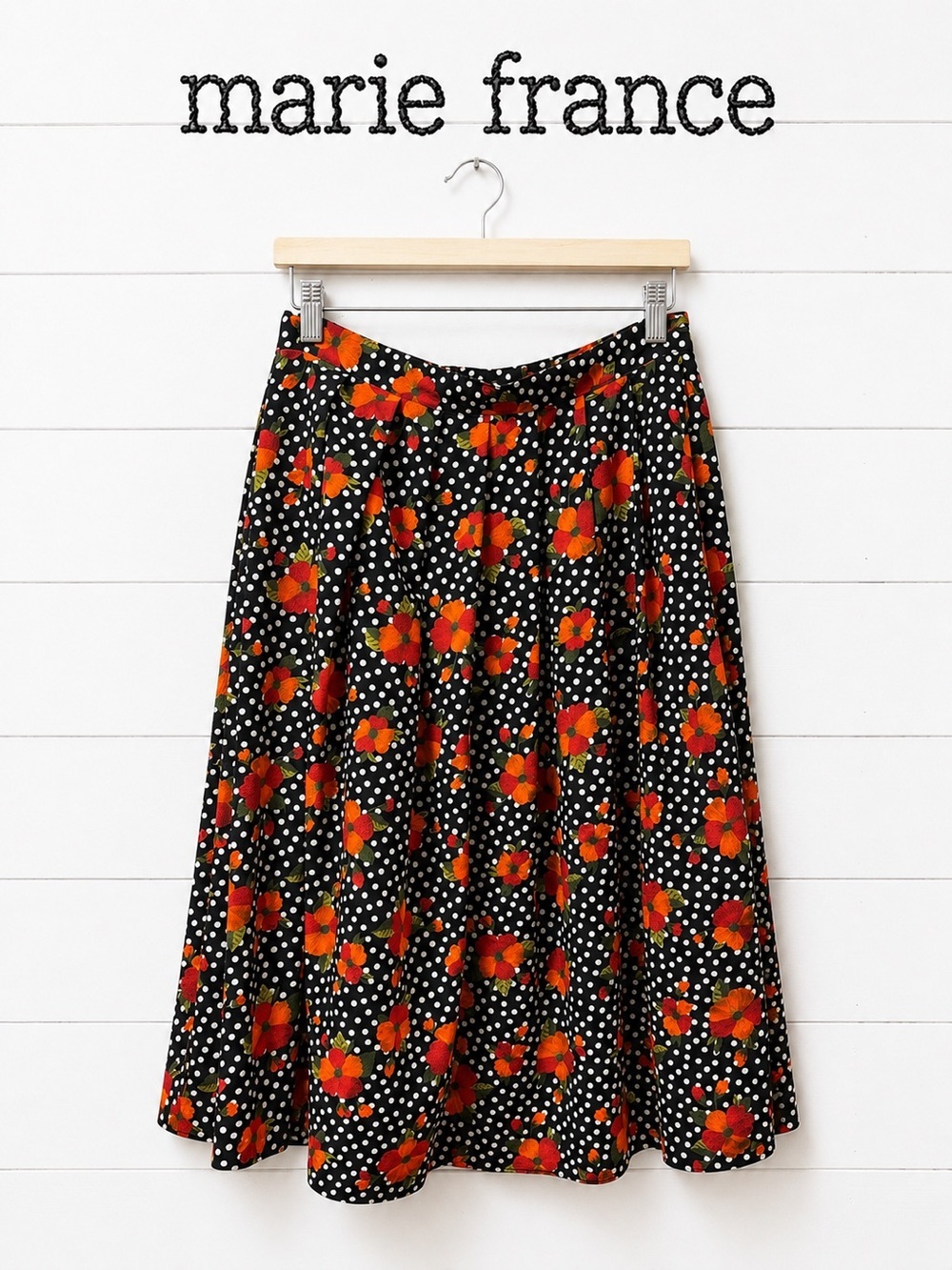 Vintage Pure Virgin Wool Floral Polka Dot Skirt Estimated Size M